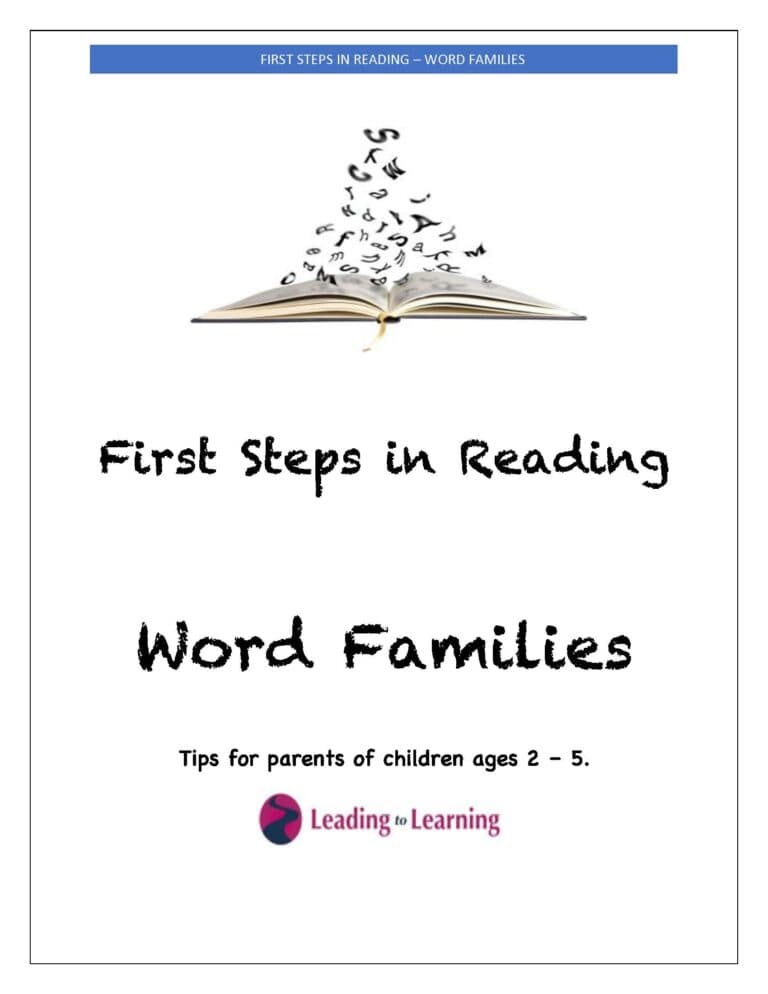 First Steps in Reading - Tips for Parents of Kids 2-5 (Word Families)